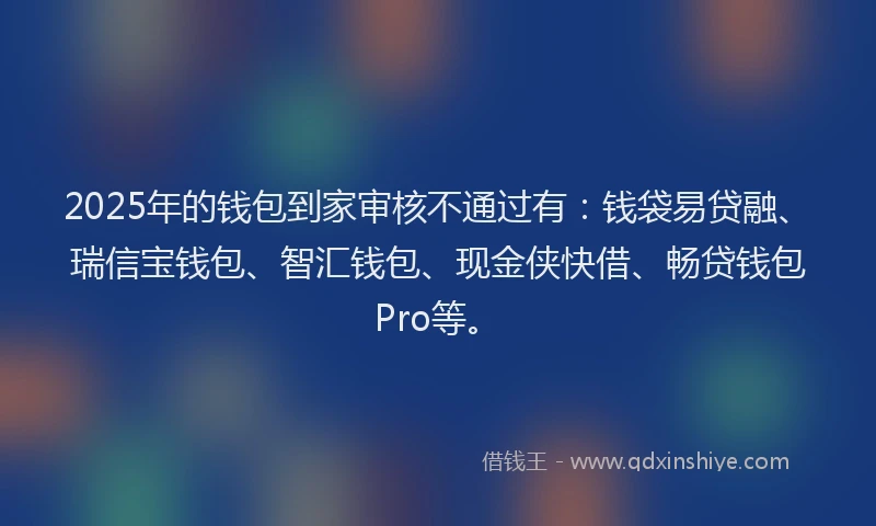 2025年的钱包到家审核不通过有：钱袋易贷融、瑞信宝钱包、智汇钱包、现金侠快借、畅贷钱包Pro等。