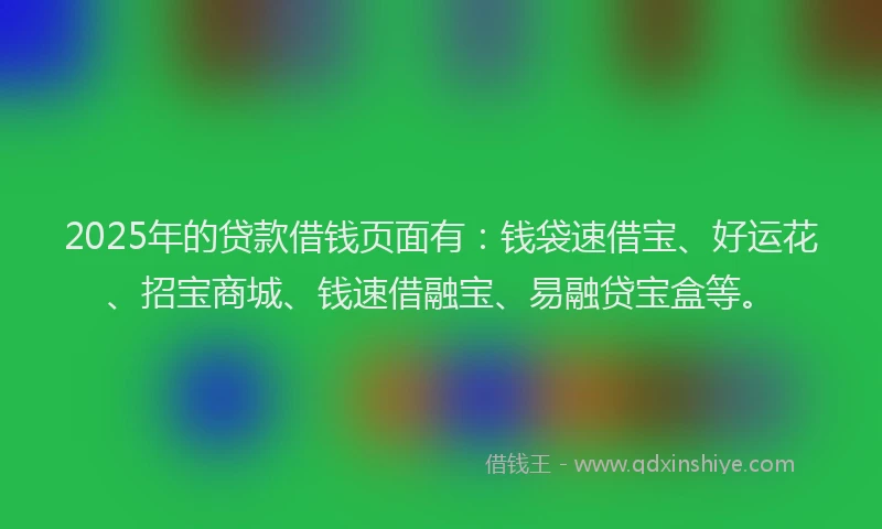 2025年的贷款借钱页面有：钱袋速借宝、好运花、招宝商城、钱速借融宝、易融贷宝盒等。