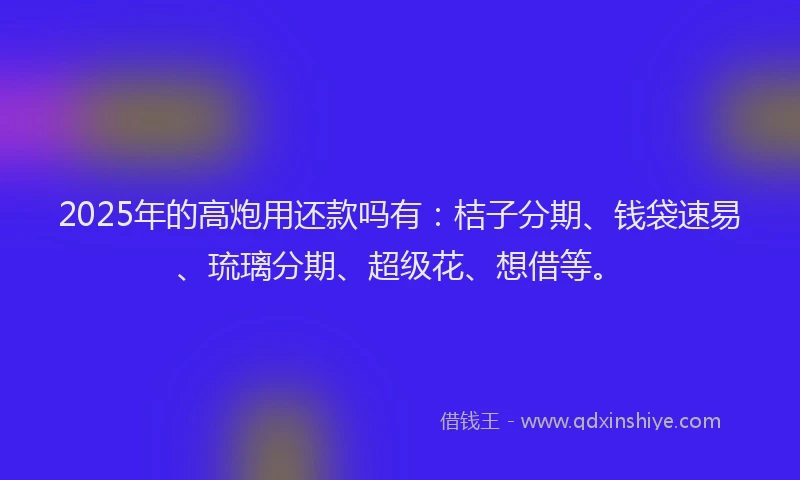 2025年的高炮用还款吗有：桔子分期、钱袋速易、琉璃分期、超级花、想借等。