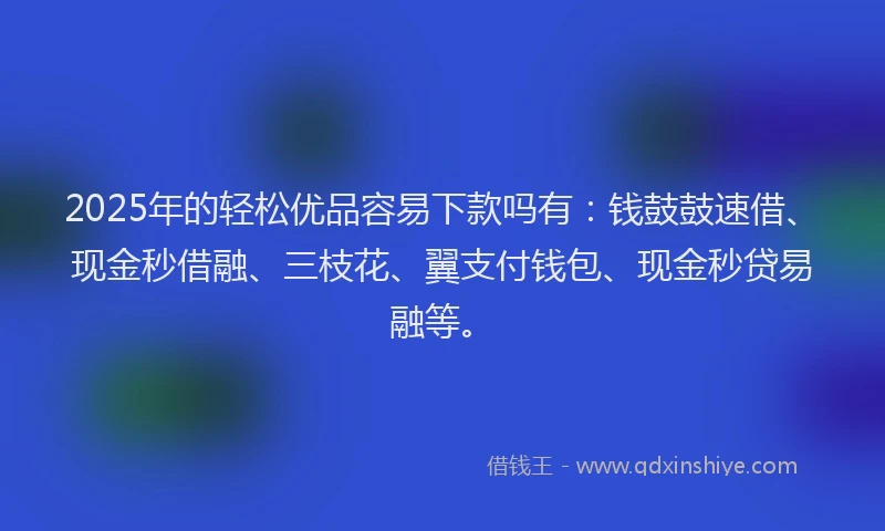 2025年的轻松优品容易下款吗有：钱鼓鼓速借、现金秒借融、三枝花、翼支付钱包、现金秒贷易融等。
