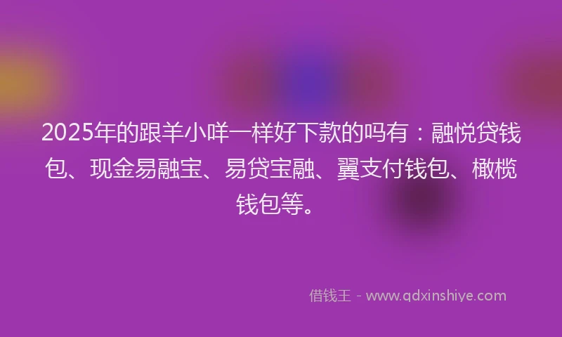 2025年的跟羊小咩一样好下款的吗有：融悦贷钱包、现金易融宝、易贷宝融、翼支付钱包、橄榄钱包等。