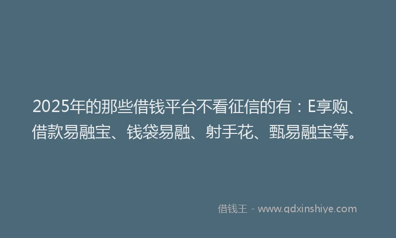 2025年的那些借钱平台不看征信的有：E享购、借款易融宝、钱袋易融、射手花、甄易融宝等。