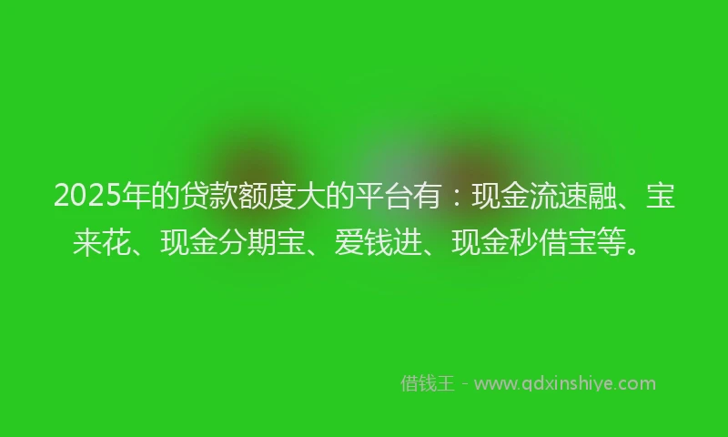 2025年的贷款额度大的平台有：现金流速融、宝来花、现金分期宝、爱钱进、现金秒借宝等。