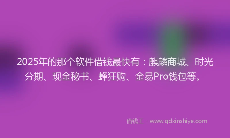 2025年的那个软件借钱最快有：麒麟商城、时光分期、现金秘书、蜂狂购、金易Pro钱包等。