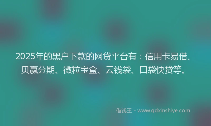 2025年的黑户下款的网贷平台有：信用卡易借、贝赢分期、微粒宝盒、云钱袋、口袋快贷等。