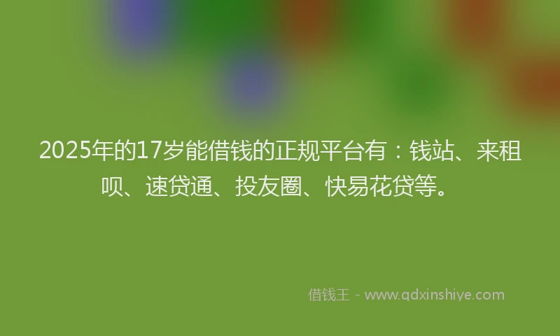 2025年的17岁能借钱的正规平台有：钱站、来租呗、速贷通、投友圈、快易花贷等。