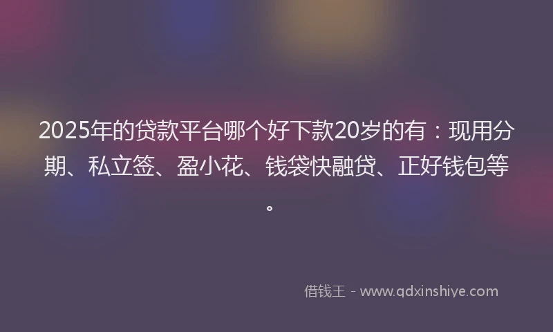 2025年的贷款平台哪个好下款20岁的有：现用分期、私立签、盈小花、钱袋快融贷、正好钱包等。