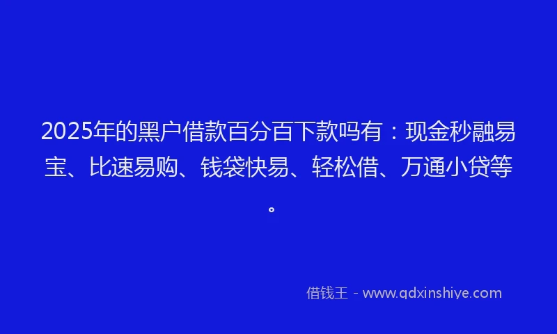 2025年的黑户借款百分百下款吗有：现金秒融易宝、比速易购、钱袋快易、轻松借、万通小贷等。