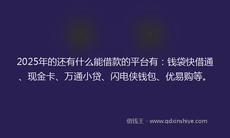 2025年的还有什么能借款的平台有：钱袋快借通、现金卡、万通小贷、闪电侠钱包、优易购等。