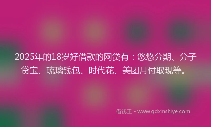 2025年的18岁好借款的网贷有：悠悠分期、分子贷宝、琉璃钱包、时代花、美团月付取现等。