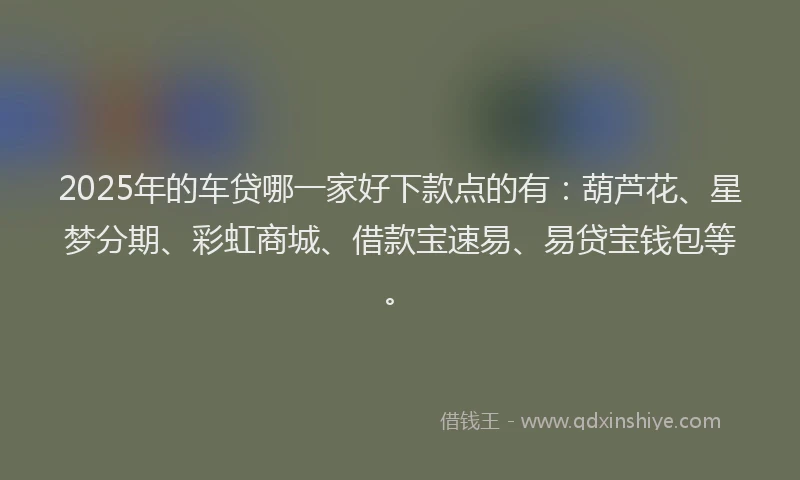 2025年的车贷哪一家好下款点的有：葫芦花、星梦分期、彩虹商城、借款宝速易、易贷宝钱包等。