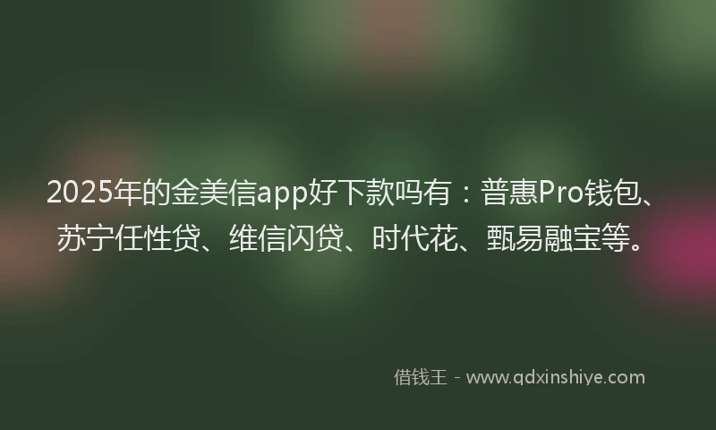2025年的金美信app好下款吗有：普惠Pro钱包、苏宁任性贷、维信闪贷、时代花、甄易融宝等。
