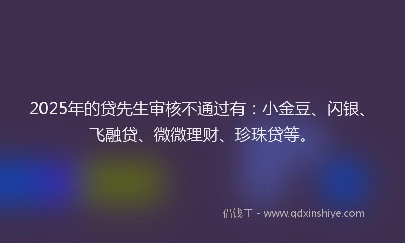 2025年的贷先生审核不通过有：小金豆、闪银、飞融贷、微微理财、珍珠贷等。