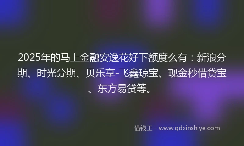 2025年的马上金融安逸花好下额度么有：新浪分期、时光分期、贝乐享-飞鑫琼宝、现金秒借贷宝、东方易贷等。