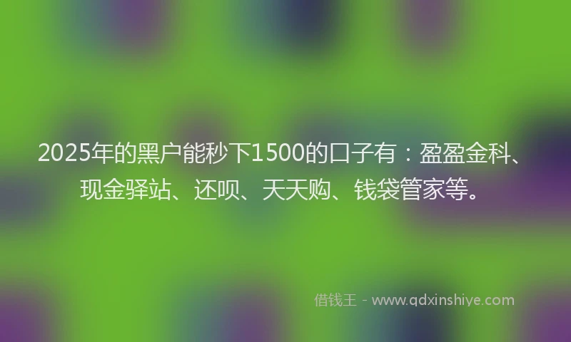 2025年的黑户能秒下1500的口子有：盈盈金科、现金驿站、还呗、天天购、钱袋管家等。