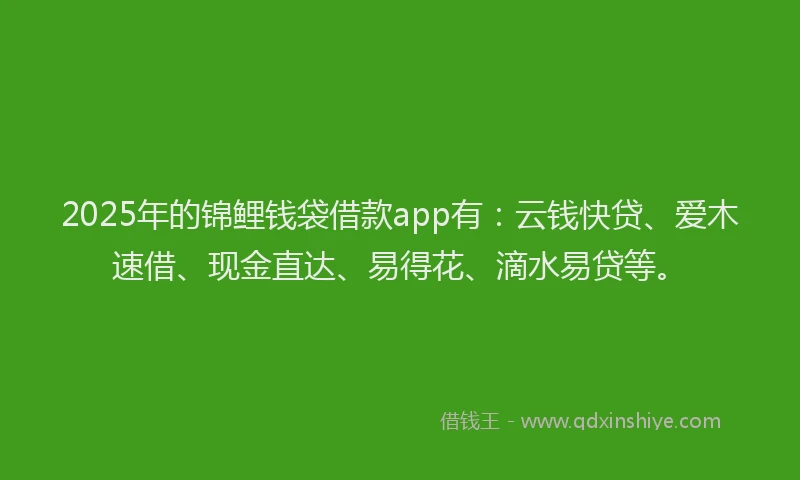 2025年的锦鲤钱袋借款app有：云钱快贷、爱木速借、现金直达、易得花、滴水易贷等。