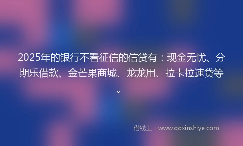 2025年的银行不看征信的信贷有：现金无忧、分期乐借款、金芒果商城、龙龙用、拉卡拉速贷等。