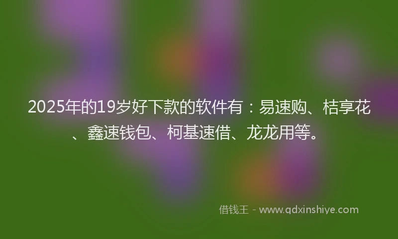 2025年的19岁好下款的软件有：易速购、桔享花、鑫速钱包、柯基速借、龙龙用等。