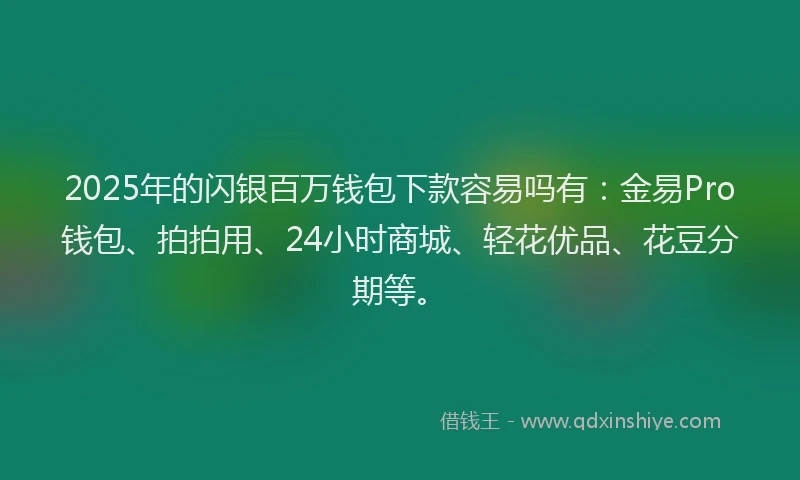 2025年的闪银百万钱包下款容易吗有：金易Pro钱包、拍拍用、24小时商城、轻花优品、花豆分期等。