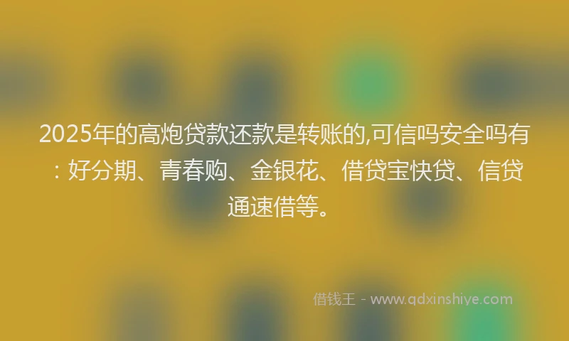 2025年的高炮贷款还款是转账的,可信吗安全吗有：好分期、青春购、金银花、借贷宝快贷、信贷通速借等。