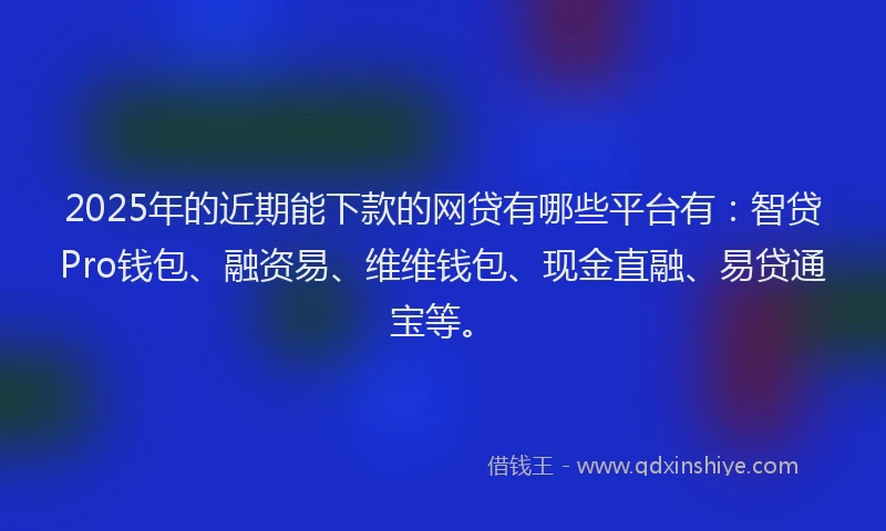 2025年的近期能下款的网贷有哪些平台有：智贷Pro钱包、融资易、维维钱包、现金直融、易贷通宝等。