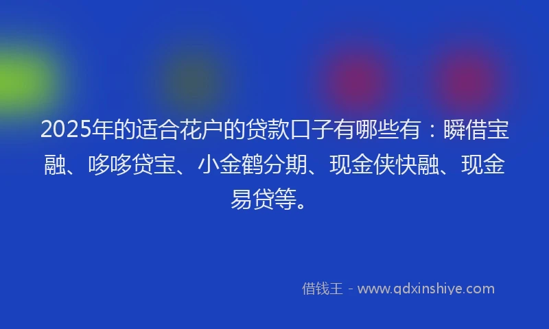 2025年的适合花户的贷款口子有哪些有：瞬借宝融、哆哆贷宝、小金鹤分期、现金侠快融、现金易贷等。