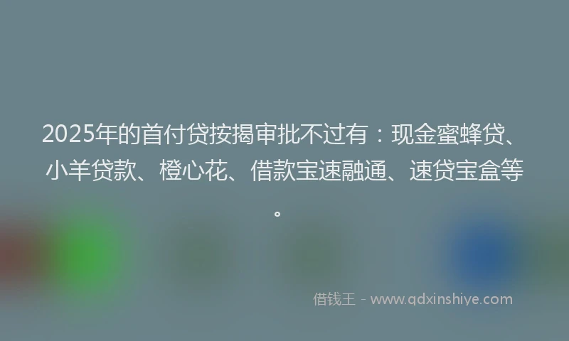 2025年的首付贷按揭审批不过有：现金蜜蜂贷、小羊贷款、橙心花、借款宝速融通、速贷宝盒等。