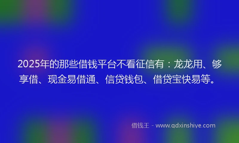 2025年的那些借钱平台不看征信有：龙龙用、够享借、现金易借通、信贷钱包、借贷宝快易等。
