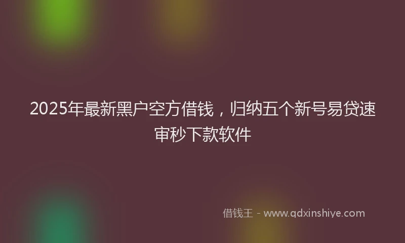 2025年最新黑户空方借钱，归纳五个新号易贷速审秒下款软件