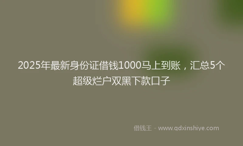 2025年最新身份证借钱1000马上到账，汇总5个超级烂户双黑下款口子