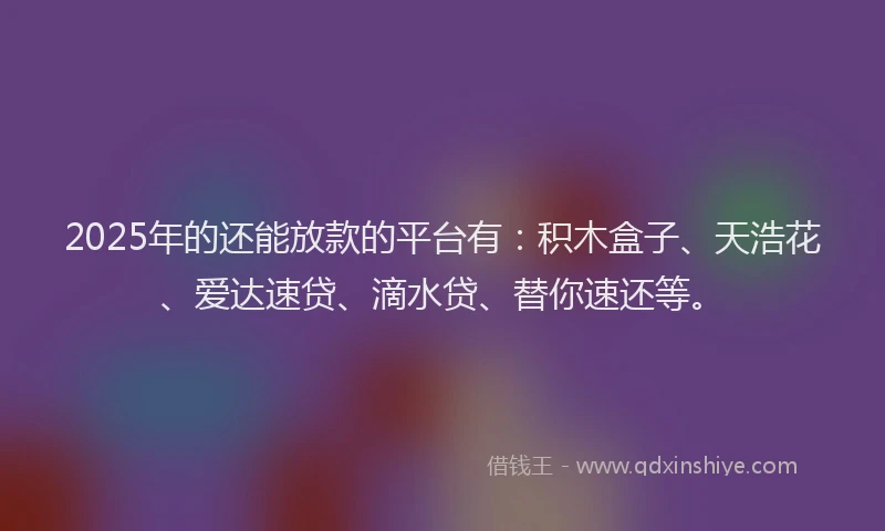 2025年的还能放款的平台有：积木盒子、天浩花、爱达速贷、滴水贷、替你速还等。