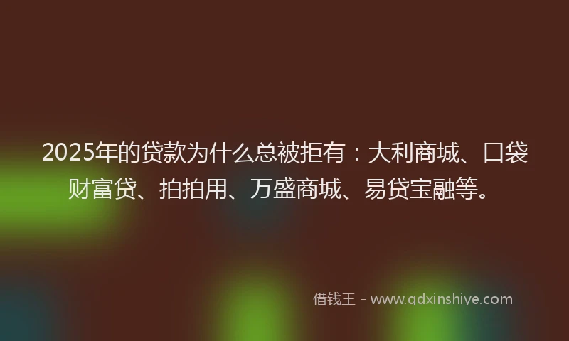 2025年的贷款为什么总被拒有：大利商城、口袋财富贷、拍拍用、万盛商城、易贷宝融等。
