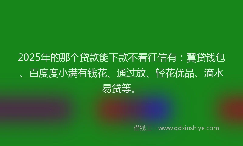 2025年的那个贷款能下款不看征信有：翼贷钱包、百度度小满有钱花、通过放、轻花优品、滴水易贷等。