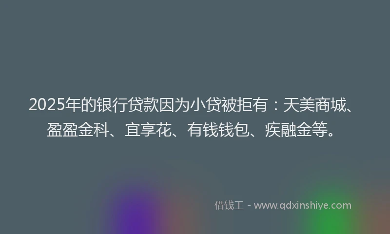 2025年的银行贷款因为小贷被拒有：天美商城、盈盈金科、宜享花、有钱钱包、疾融金等。