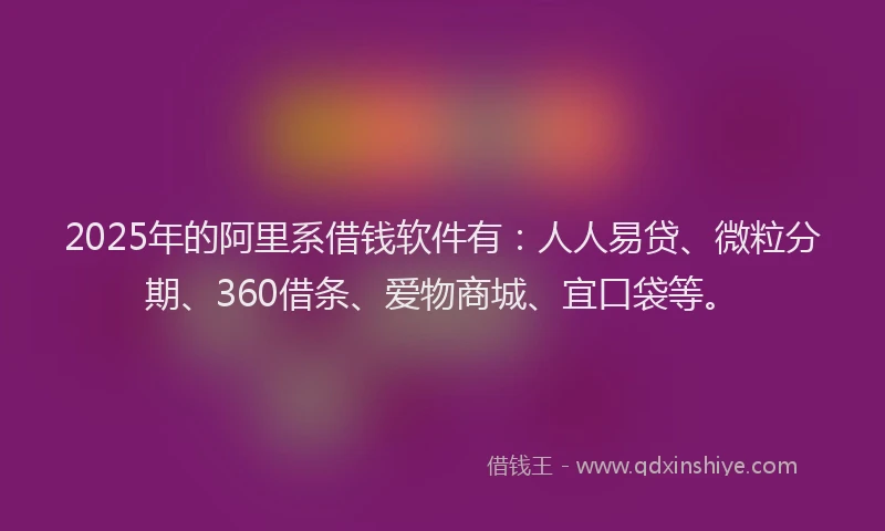 2025年的阿里系借钱软件有：人人易贷、微粒分期、360借条、爱物商城、宜口袋等。