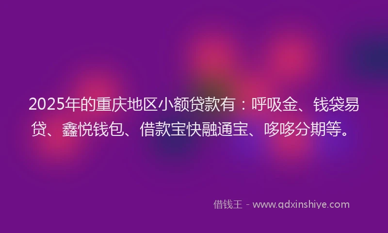 2025年的重庆地区小额贷款有：呼吸金、钱袋易贷、鑫悦钱包、借款宝快融通宝、哆哆分期等。