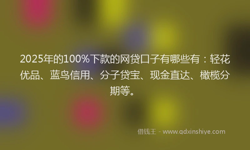 2025年的100%下款的网贷口子有哪些有：轻花优品、蓝鸟信用、分子贷宝、现金直达、橄榄分期等。