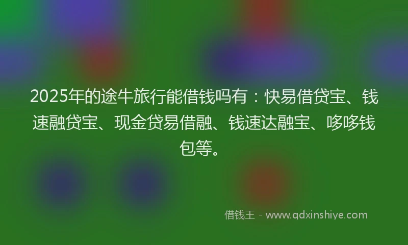 2025年的途牛旅行能借钱吗有：快易借贷宝、钱速融贷宝、现金贷易借融、钱速达融宝、哆哆钱包等。