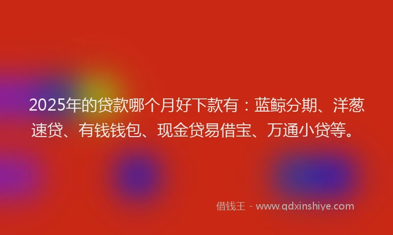 2025年的贷款哪个月好下款有：蓝鲸分期、洋葱速贷、有钱钱包、现金贷易借宝、万通小贷等。