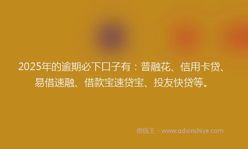 2025年的逾期必下口子有：普融花、信用卡贷、易借速融、借款宝速贷宝、投友快贷等。