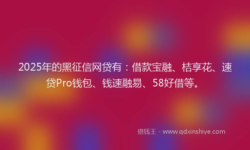 2025年的黑征信网贷有：借款宝融、桔享花、速贷Pro钱包、钱速融易、58好借等。