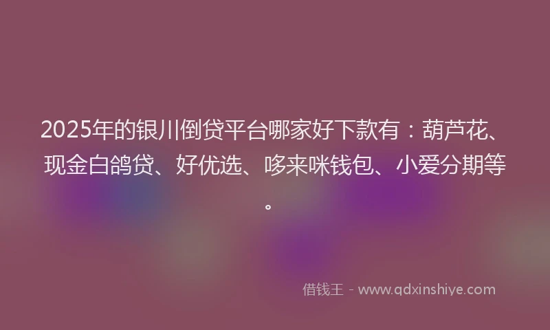 2025年的银川倒贷平台哪家好下款有：葫芦花、现金白鸽贷、好优选、哆来咪钱包、小爱分期等。
