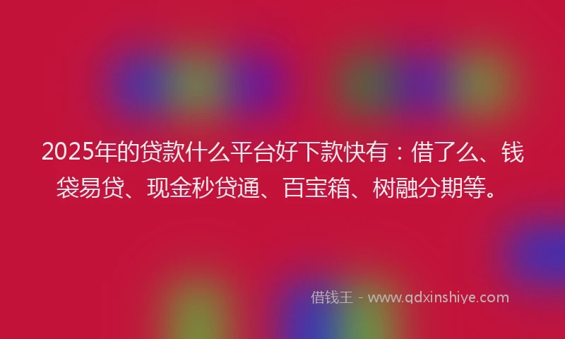 2025年的贷款什么平台好下款快有：借了么、钱袋易贷、现金秒贷通、百宝箱、树融分期等。