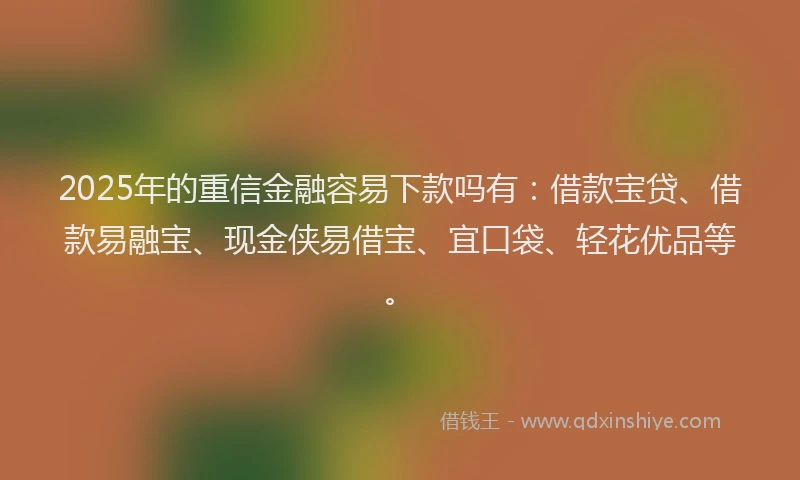 2025年的重信金融容易下款吗有：借款宝贷、借款易融宝、现金侠易借宝、宜口袋、轻花优品等。