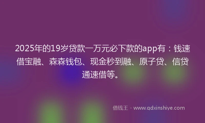 2025年的19岁贷款一万元必下款的app有：钱速借宝融、森森钱包、现金秒到融、原子贷、信贷通速借等。