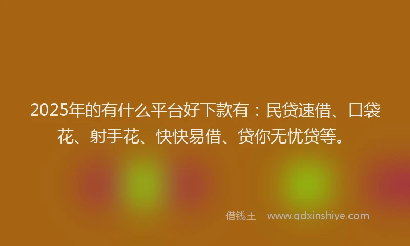 2025年的有什么平台好下款有：民贷速借、口袋花、射手花、快快易借、贷你无忧贷等。