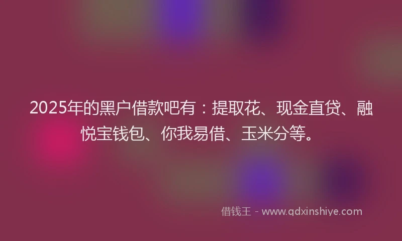 2025年的黑户借款吧有：提取花、现金直贷、融悦宝钱包、你我易借、玉米分等。