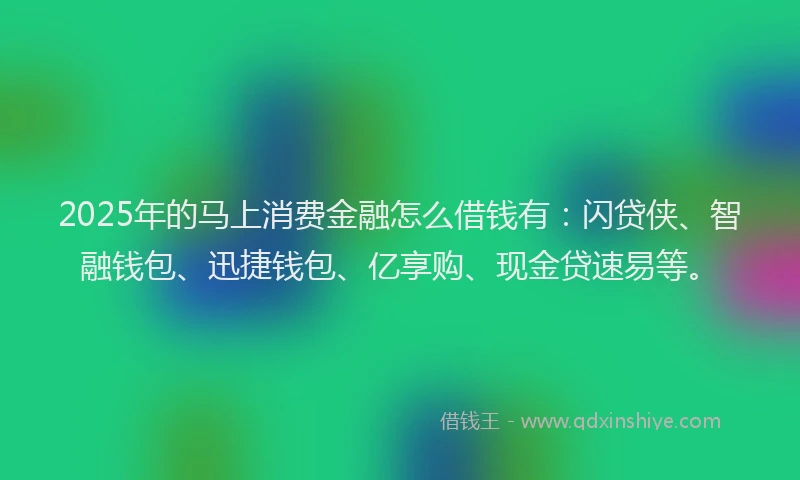 2025年的马上消费金融怎么借钱有：闪贷侠、智融钱包、迅捷钱包、亿享购、现金贷速易等。