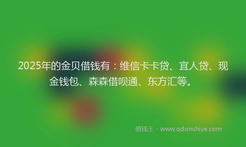 2025年的金贝借钱有：维信卡卡贷、宜人贷、现金钱包、森森借呗通、东方汇等。