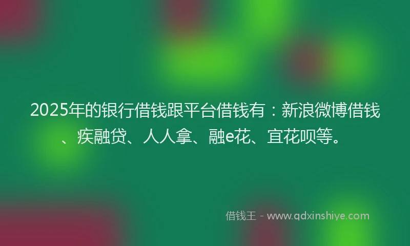 2025年的银行借钱跟平台借钱有：新浪微博借钱、疾融贷、人人拿、融e花、宜花呗等。